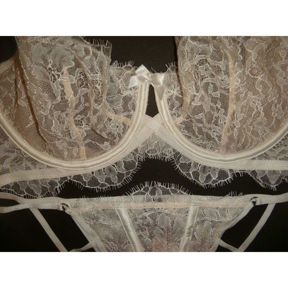 Victoria's Secret unlined 34B BRA SET S Panty White beige chantilly lace BRIDAL - Picture 3 of 4